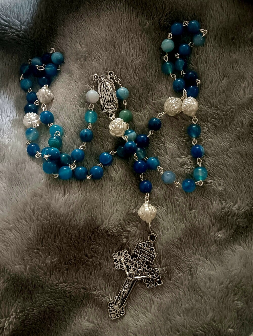 Blue Rosary with Silver-tone Crucifix and Medallion
